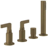 GESSI Inciso - Mélangeur bain-douche quatre trous avec inverseur, flexibles de raccordement 1,50m et douchette anticalcaire. Antique Laiton