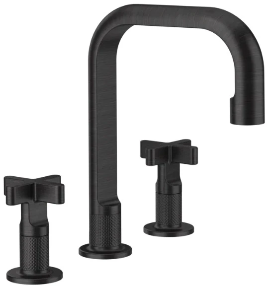 GESSI Inciso + Mélangeur trois trous hauteur moyenne sans vidage avec flexibles de raccordement Aged Bronze