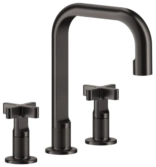 Gessi Inciso + Mélangeur trois trous hauteur moyenne sans vidage avec flexibles de raccordement Black Metal Brossé PVD