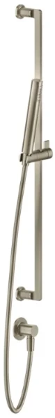 GESSI Inciso Shower Barre de douche complète avec douchette anticalcaire, flexibles 1,50 m et sortie murale coudée. Finox Brushed Nickel