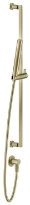 GESSI Inciso Shower Barre de douche complète avec douchette anticalcaire, flexibles 1,50 m et sortie murale coudée. Brushed Brass PVD