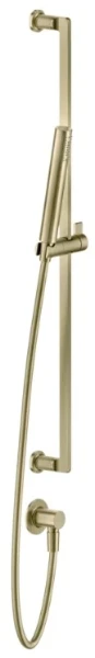 GESSI Inciso Shower Barre de douche complète avec douchette anticalcaire, flexibles 1,50 m et sortie murale coudée. Brushed Brass PVD