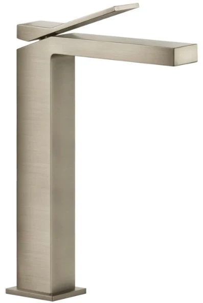 GESSI Rettangolo K Mitigeur lavabo réhaussé, sans vidage, avec flexibles de raccordement. Finox Brushed Nickel