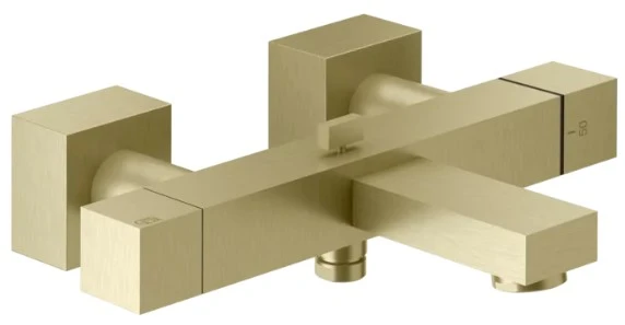 Gessi Rettangolo K Mitigeur bain-douche apparent thermostatique avec inverseur automatique. laiton brossé PVD