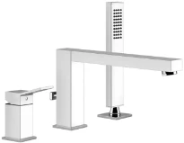 GESSI Rettangolo K Mitigeur bain-douche trois trous avec bec, inverseur, flexibles de raccordement 1,50m et douchette extractible anticalcaire. Inverseur sur le bec. chromé