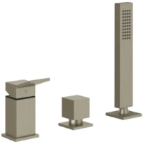 GESSI Rettangolo K Mitigeur bain-douche trois trous avec bec, inverseur, flexibles 1,50m et douchette extractible anticalcaire. Inverseur sur le bec. Finox Brushed Nickel