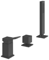 GESSI Rettangolo K Mitigeur bain-douche trois trous avec bec, inverseur, flexibles 1,50m et douchette extractible anticalcaire. Inverseur sur le bec. Noir XL