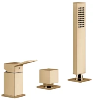 GESSI Rettangolo K Mitigeur bain-douche trois trous avec bec, inverseur, flexibles 1,50m et douchette extractible anticalcaire. Inverseur sur le bec. Warm Bronze PVD
