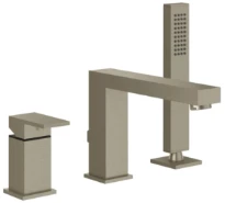 GESSI Rettangolo Mitigeur bain-douche trois trous sur plan avec inverseur sur le bec, flexible 1,50m et douchette extractible anticalcaire. Finox Brushed Nickel