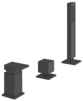 Gessi Rettangolo Mitigeur bain-douche trois trous sur gorge avec flexible 1,50 m et douchette extractible anticalcaire. Noir XL
