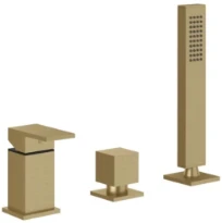 GESSI Rettangolo Mitigeur bain-douche trois trous sur plan avec flexible 1,50 m et douchette extractible anticalcaire. Warm Bronze Br. PVD