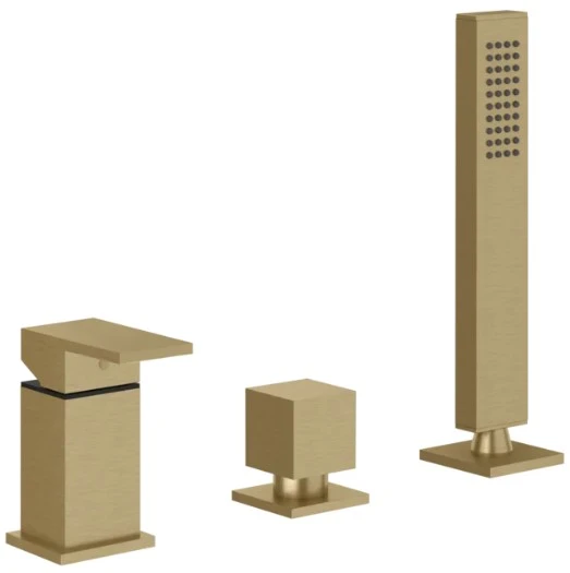 GESSI Rettangolo Mitigeur bain-douche trois trous sur plan avec flexible 1,50 m et douchette extractible anticalcaire. Warm Bronze Br. PVD