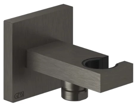 GESSI Rettangolo Shower Sortie murale coudée avec support fixe pour douchette. Black Metal Brossé PVD