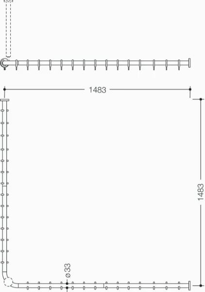 HEWI tringle à rideau ,A1=1483,A2=1483, BM210.2, 28 anneau, blanc de sécurité