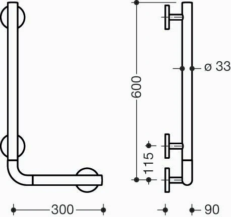 Hewi 800 K L-barre de maintien coudée ,A1=600, W1= 300, BM1263.3, blanc de sécurité