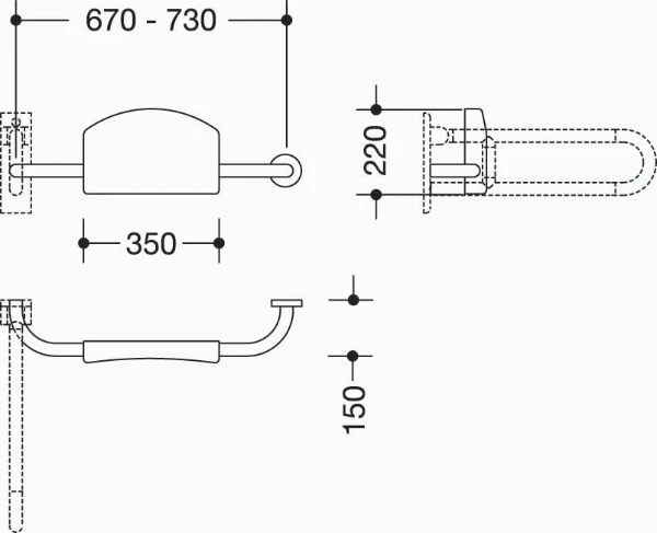 HEWI appui dorsal ,gauche pour fixation avec barre d´appui, blanc pur