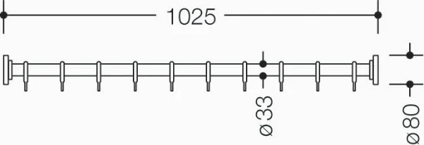 HEWI tringle à rideau ,ø33,L=1025, aimant, 10 anneau, blanc pur