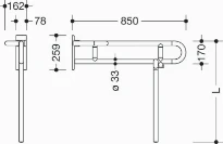 HEWI barre d`appui relevable ,L=850mm, droite,supp.d.planchAD, blanc pur