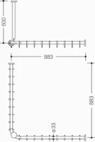 HEWI tringle à rideau , racc.,A1/2=883, supp.plafond A=500, noir foncé