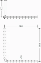HEWI tringle à rideau , racc.,A1/2=983, supp.plafond A=500, blanc de sécurité