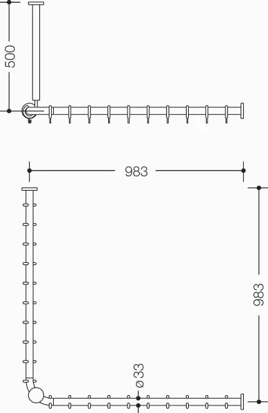 HEWI tringle à rideau , racc.,A1/2=983, supp.plafond A=500, jaune moutarde