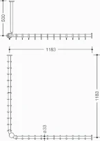 HEWI tringle à rideau , racc.,A1/2=1183, supp.plafond A=500, blanc de sécurité