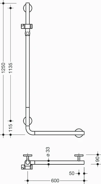Hewi 800 K L-barre de maintien coudée ,coul.,A1=1250, W1=600,BM1263.3, blanc de sécurité