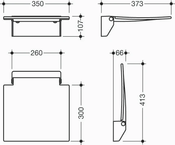 98 Hewi serie 950 opklapbaar zitje 350 - muurconsole chroom - signaalwit