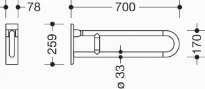 HEWI barre d`appui relevable ,L=700mm, fixe, blanc pur