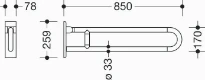 Hewi 801 barre d`appui relevable ,L=850mm, fixe, blanc de sécurité