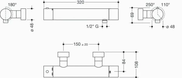 HEWI thermostat de douche ,ronde, chromé, SAFE TOUCH