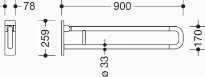 Hewi 801 barre d`appui relevable ,L=900mm, fixe, blanc pur