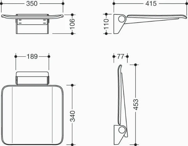 CV Hewi Systeem 900 opklapb.zitje - klein - gepoedercoat - zwart mat/- zwart mat