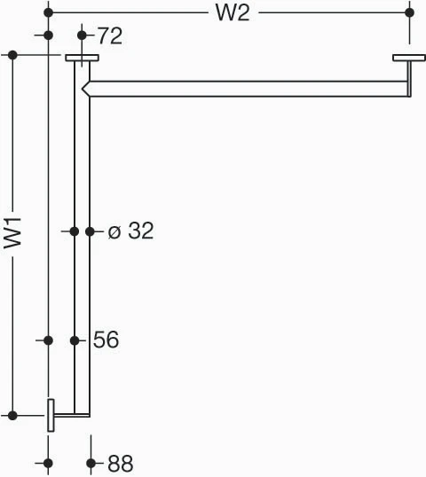 HEWI barre d.douche , Ø32,W1/W2=variable, droite,brossée