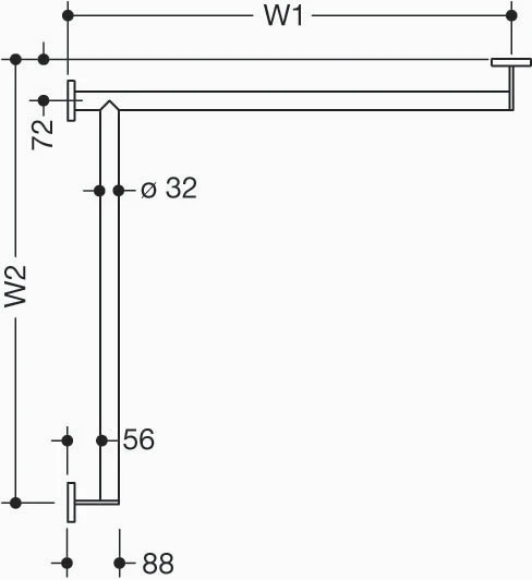 Hewi 900 barre de douche , Ø32,W1/W2=variable, gauche,brossée