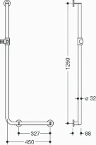 HEWI L-barre main.coudée ,Ø32,(LA56),A1= 1250,W1=450,dr,poud., noir mat/noir mat