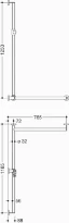HEWI barre d.douche Ø32/32,dr,A1=1250, W1=1185,W2=765,poudre,bl. mat/bl. mat