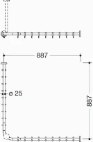 HEWI tringle à rideau , Ø25 A1/A2=883, 18 anneaux, brossée