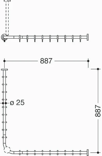 HEWI tringle à rideau , Ø25 A1/A2=883, 18 anneaux, brossée