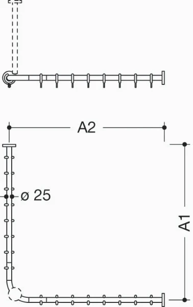 HEWI tringle à rideau , Ø25 A1/A2= variable, brossée