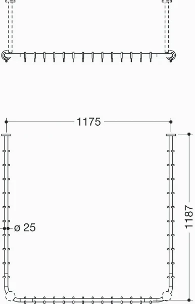 HEWI tring.à rideau ,Ø25,bross. A1/A3= 1183, A2=1167, 34anneaux