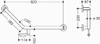 HEWI L-barre main.coud. 135°,av.kit ult.,Ø30, dr., poudre, gris foncé mat