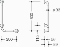 HEWI L-barre maintien coudée ,A1=600,W1= 300,BM211.3, bleu acier