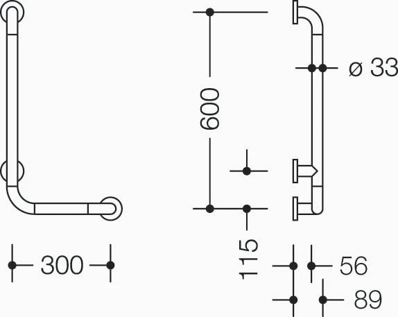 HEWI L-barre maintien coudée ,A1=600,W1= 300,BM211.3, bleu acier