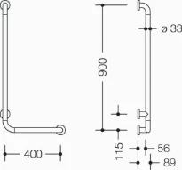 Hewi 801 L-barre maintien coudée ,A1=900,W1= 400,BM211.3, blanc pur