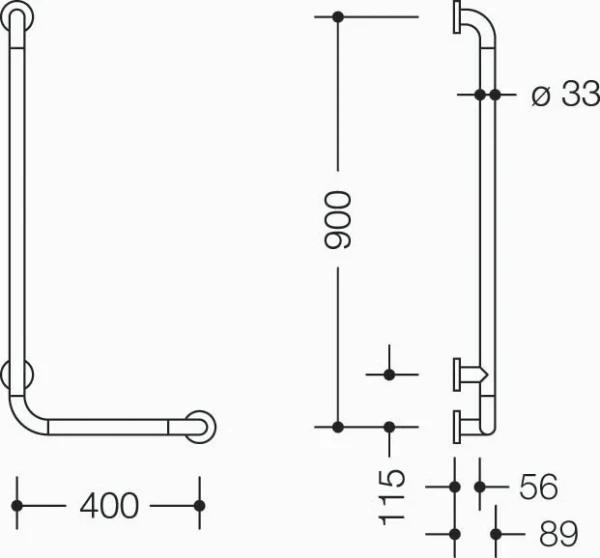 Hewi 801 L-barre maintien coudée ,A1=900,W1= 400,BM211.3, blanc de sécurité