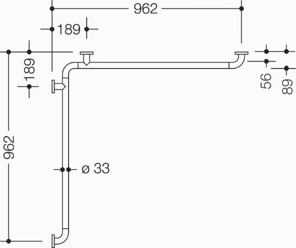99 HEWI douche-wandleuning,W1=962,W2=962, BM211.4, zuiverwit