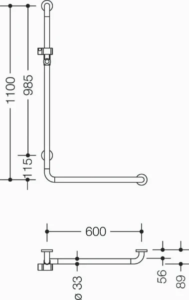 HEWI handgreep L-vormig vr bev hangzit m douchehouder 110x60cm wit