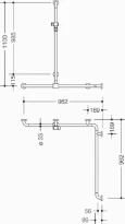 HEWI barr douche/bagn.,A1=1100,W1=962,W2= 962,coul.,BM211.6, blanc pur