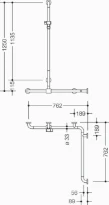 HEWI barr douche/bagn.,A1=1250,W1=762,W2= 762,coul.,BM211.6, blanc de sécurité